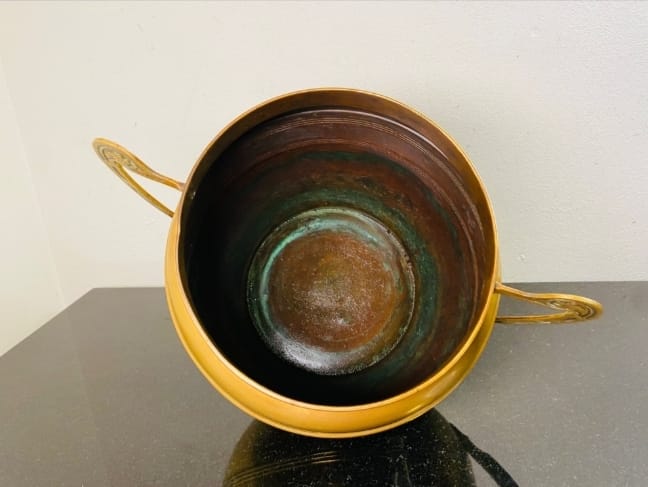 Antique and very beautiful Art Nouveau yellow copper flower pot