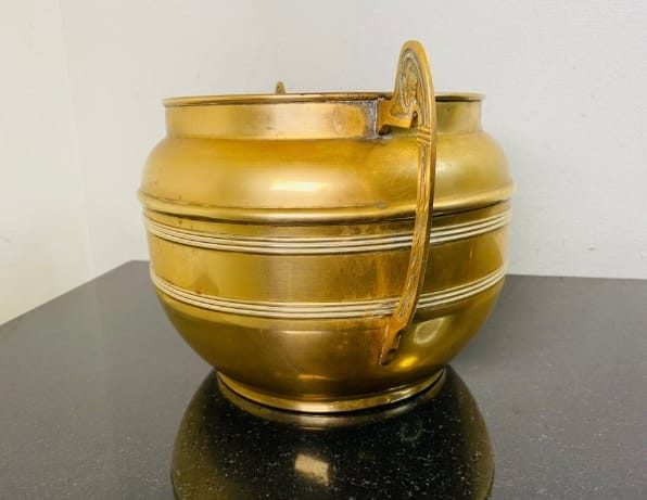 Antique and very beautiful Art Nouveau yellow copper flower pot