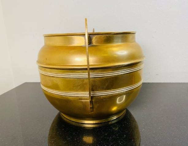 Antique and very beautiful Art Nouveau yellow copper flower pot