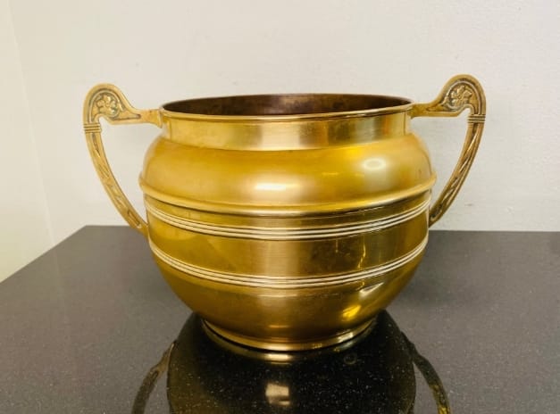 Antique and very beautiful Art Nouveau yellow copper flower pot